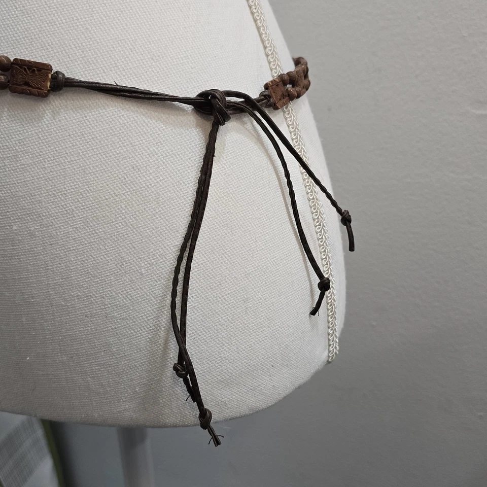 Butterfly Brown Beaded Tie Waist Hip Belt Size Medium Festival Boho 70's Vibe - Image 2 of 4