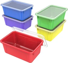 Storex Small Cubby Bins – Plastic 12.2 x 7.8 x 1, Assorted Primary Colors 