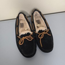 Women's UGG Black Suede Moccasin Slippers Size 7 with Brown Laces