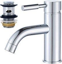 Basin Tap with Waste, XBMY Round Single Lever Bathroom Mixer Sink Taps for Wash