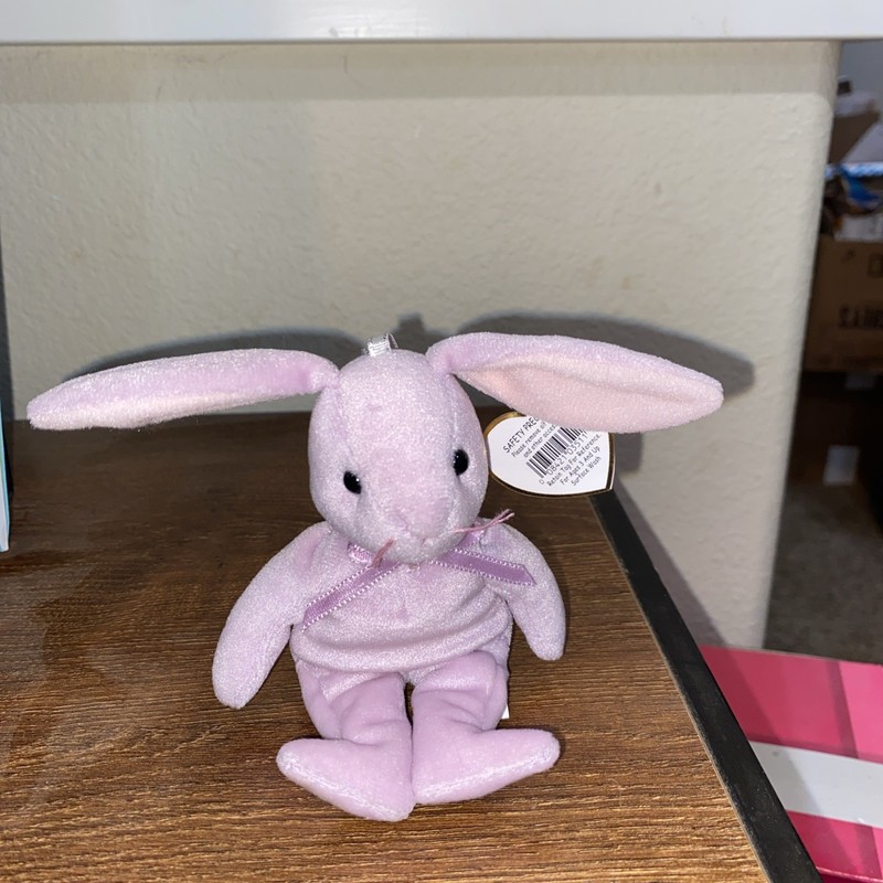 TY Basket Beanie Baby - FLOPPITY the Purple Bunny (5.5 inch) - MWMTs Easter Toy