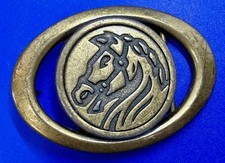 Horse Head Cameo Centerpiece Vintage Openwork Brass Tone Small Belt Buckle