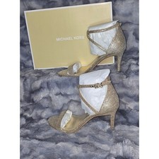 NWB MICHAEL KORS AVA MID SANDAL GLITTER MESH GOLD WOMEN US 8.5