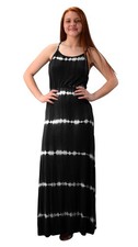 Spaghetti Strap Scoop Neck Gathered Waist Tie Dye Summer Maxi Dress Black Medium