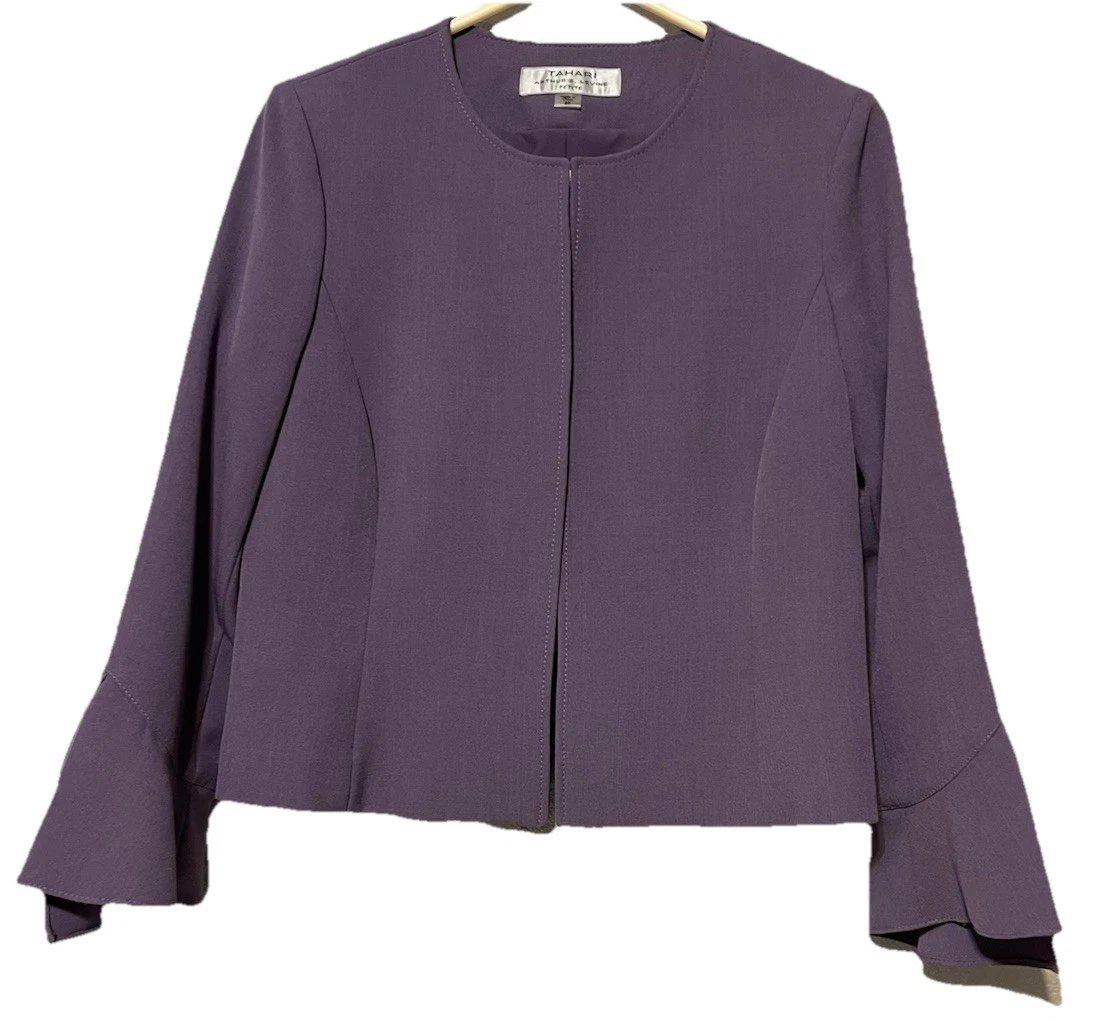 VETEMENTS Blazer donna TAHARI Petite taglia 8P viola lavanda giacca aperta maniche a campana foderato