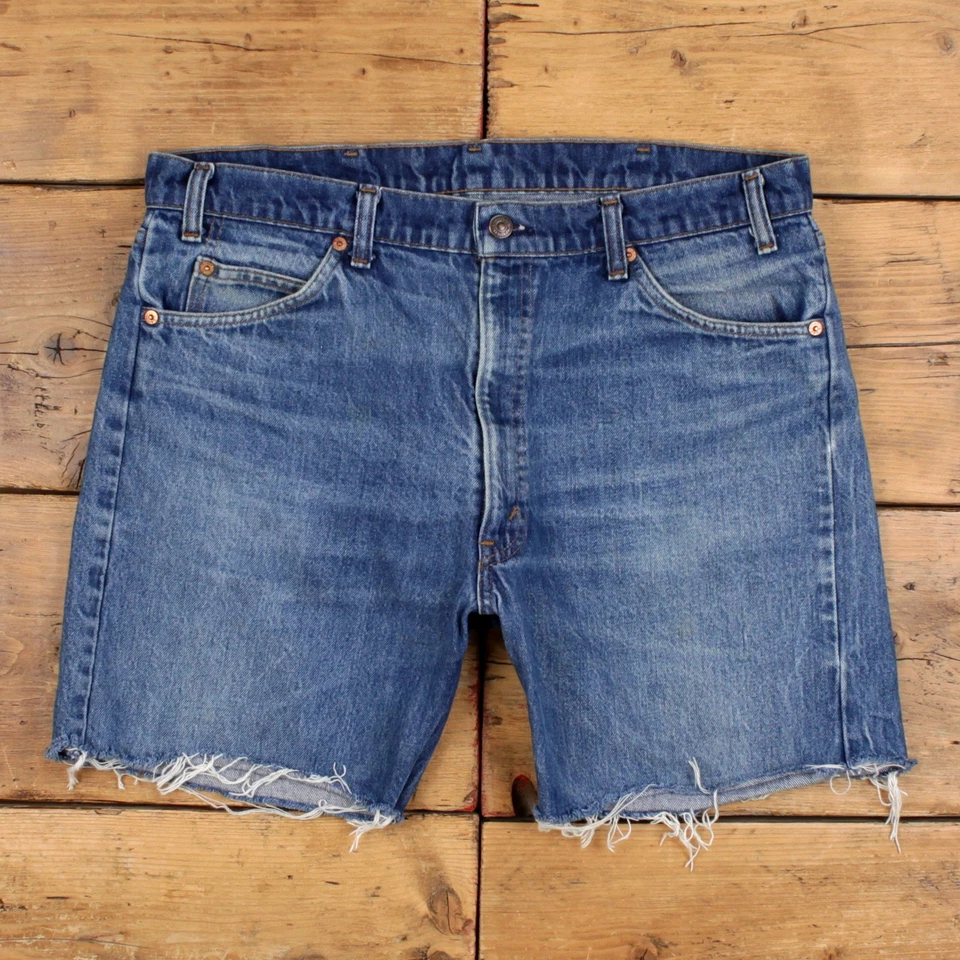 Vintage Levi's Denim Shorts 38 Levis 505 Raw Hem Jorts Stonewash Bermuda Blue