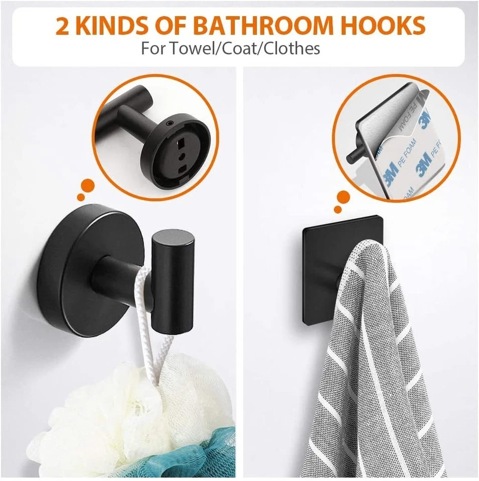 7pcs Bathroom Hardware Accessories Set Towel Bar Set Black 304 Stainless Steel - Image 2 of 4