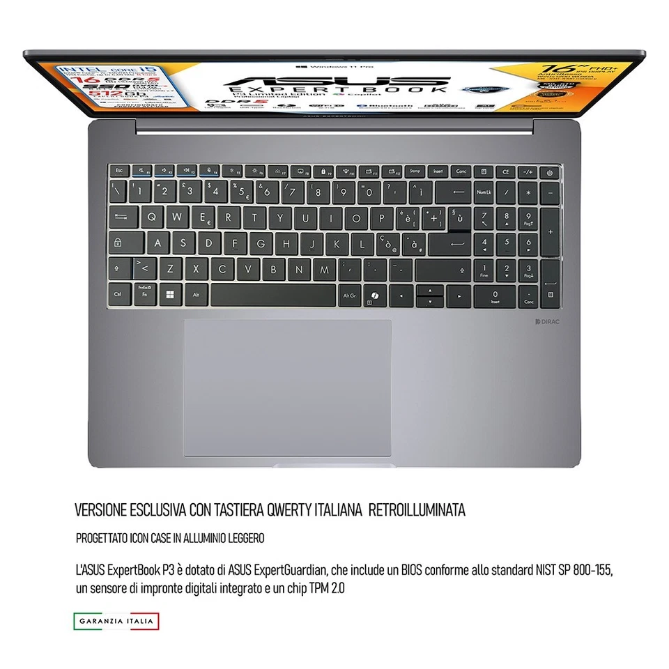 ASUS Expertbook P3 i5-13420H 16" FHD+ DDR5 16Gb, 512, Tastiera retroilluminata - Immagine 3 di 4