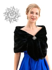 Women's Fur Shawls Wraps Bridal Faux Fur Stoles with Brooch for Weddings
