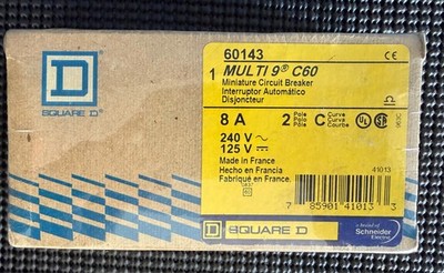 Square D Multi 9 C60 Miniature Circuit Breaker | 60143 | 2P | 8A | 240VAC NOS