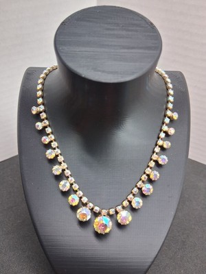 Vintage  Custome Jewelry Aurora Borealis Unsigned Weiss Crystal Necklace 1960's