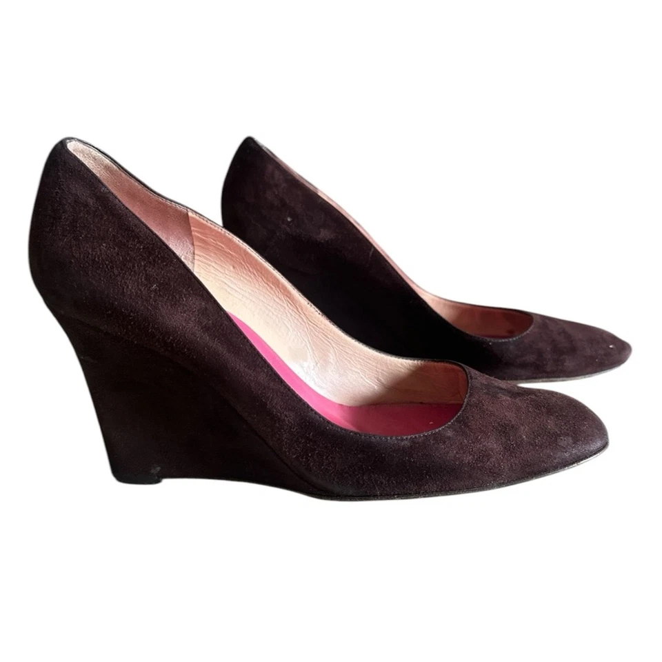 Kate Spade Vinatge 棕色麂皮绒楔形高跟鞋杏仁鞋头经典高跟鞋 9 码 — 第 2/4 张图片