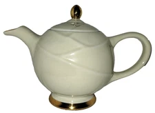 MCM Hall Teapot 6 Cup Ivory Gold Trim Vintage Modern Design Lines 