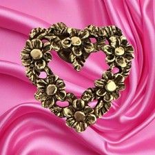 Vtg Camco Antique Gold Tone~Lapel Daisy Flower~Open Heart Love Pin Brooch~Signed