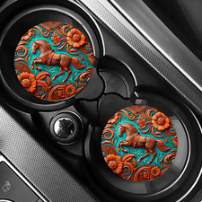 Western Look Tooled Leather Car Coasters | Neoprene (Rubber)Coasters | Car Decor
