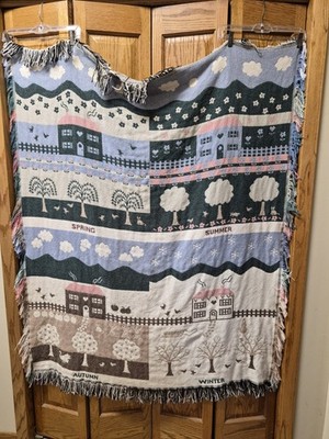 Vintage Made in USA Crown Crafts Throw Blanket Weather Seasons 54x45''