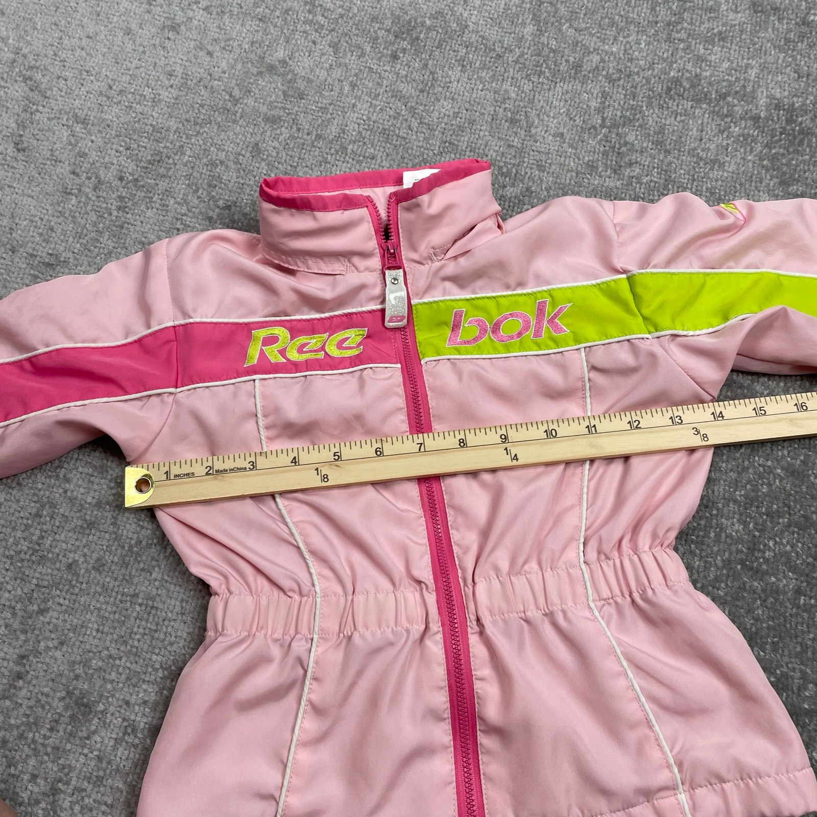 Reebok Toddler Girls Windbreaker Jacket 4T Pink Green Hooded Full Zip Retro y2k thumbnail 15