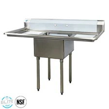 New 54" W One Compartment sink with Two Drainboards, 304 Stainless Steel, NSF