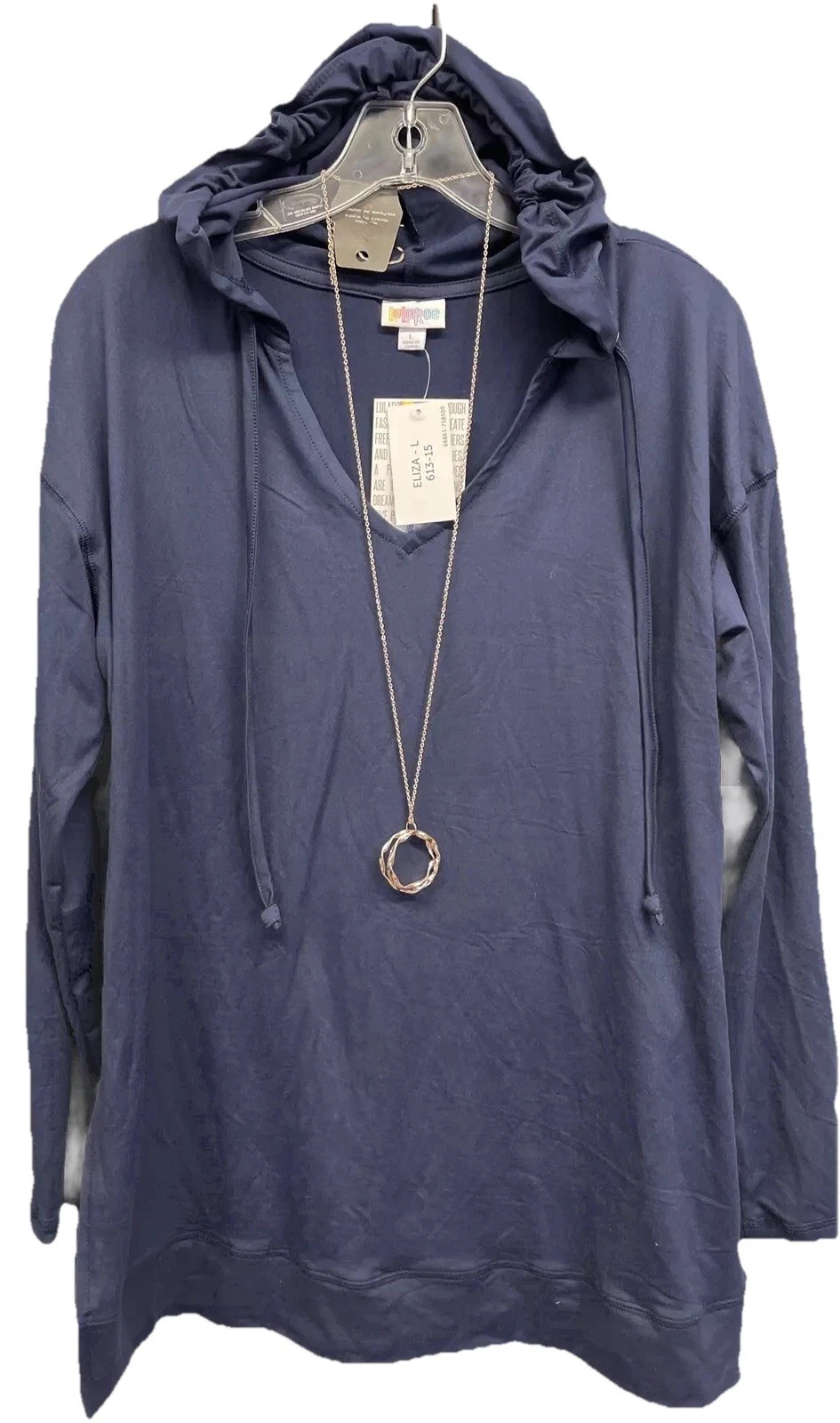 NWT LuLaRoe Large SOLID Navy Blue ELIZA Long Sleeved Hoodie