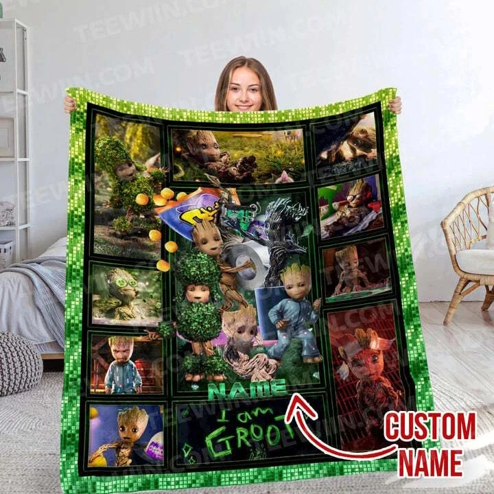 Personalized I Am Groot Blanket, Groot Blanket, Custom Name Fleece Blanket