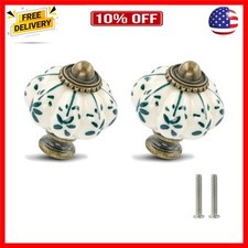 Ivory Green Pumpkin Knobs 2 Pack Ceramic Cabinet Knobs Vintage Drawer Pulls...