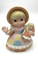 Bisque Porcelain Girl Fig., Patchwork Apron & Bonnet w/Doll, #1403, HomeCo, MINT