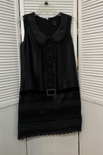 Anna Sui Womens Dress Black Drop Waist Belted Lace Sleeveless A-line Pleats Sz 7