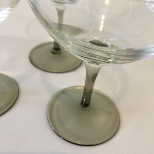 Wine Glass Goblets Crystal Glasses Clear OLIVE GREEN STEM MCM 4 1/2" Lot 3 Vtg - Picture 10 of 21