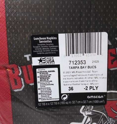Two Packs NFL Tampa Bay Buccaneers 2- ply Luncheon Paper Napkins 72 Total - Picture 3 of 7
