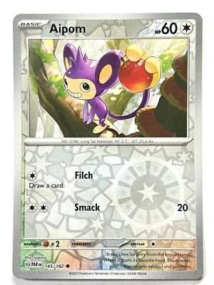 Aipom 145/182 Reverse Holo Common Paradox Rift Pokemon - Pack Fresh Near Mint NM