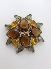 Quartz 2" Brooch Pin Vintage Amber Autumn Fall Orange