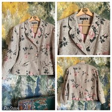 WOMENS JACKET SIZE L GREY WOOL SILK FLORAL DESIGNER VINTAGE VGC WORN ON FILM