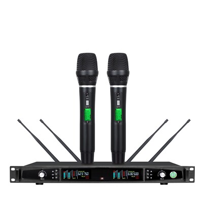 UHF True Diversity Dual Wireless Cordless Microphone System Stage Performance