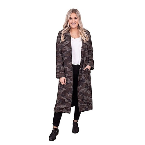Langer Damen Trenchcoat Mystree Camouflage braun und schwarz Größe S " - Bild 3 von 7