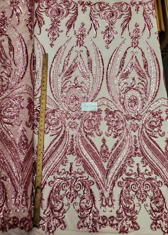 Pink "Hourglass Design" Stretch Nylon Spandex Mesh Sequin Fabric DIY Dress BTY - Image 3 of 4