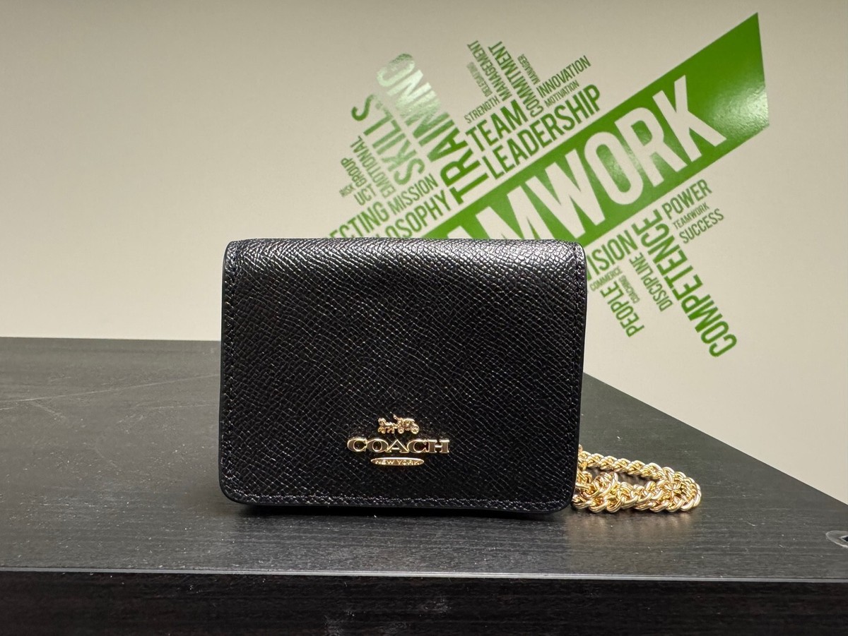 Coach Mini Leather Wallet On a Chain Black (C0059) 195031081231