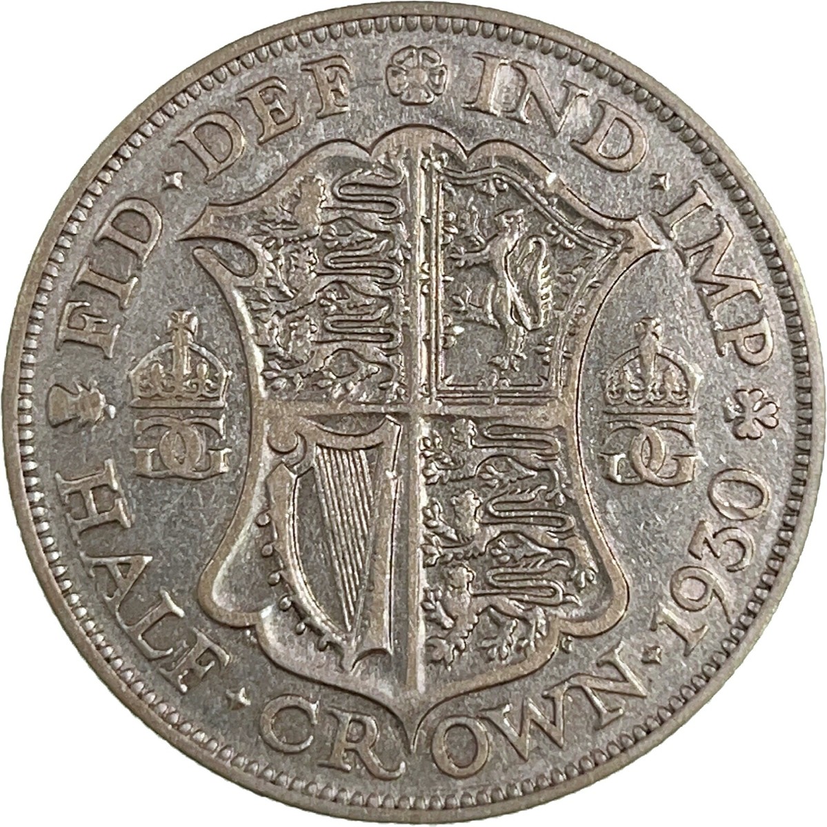 特年1930年英国ハーフクラウン銀貨。 GREAT BRITAIN. 1930, 1/2 Crown, Silver - KGV, Quartered