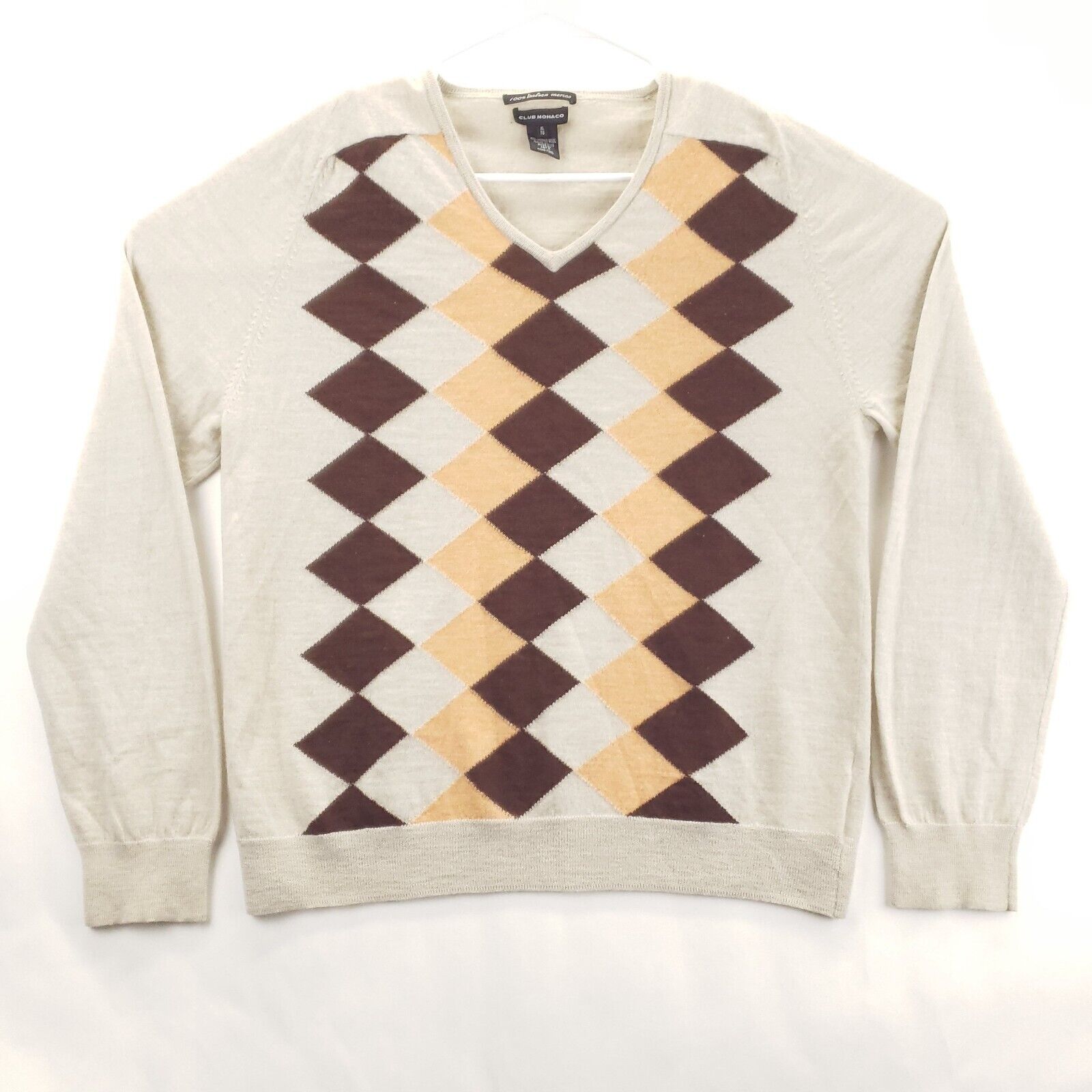 Club Monaco Wool Sweater Mens XL Ivory Brown Argy… - image 1