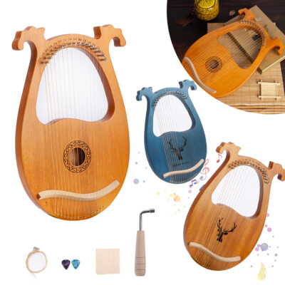 Lyra Harp Leierharfe Mahagoni & 16 Stahlsaiten Stimmschl Zupfinstrument Harfen