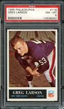 1965 Philadelphia FB Card #118 Greg Larson New York Giants ROOKIE RC PSA NM-MT 8