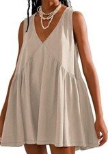 Women Comfy V Neck Sleeveless Ruffle Tunic Shirt Babydoll Mini Dress
