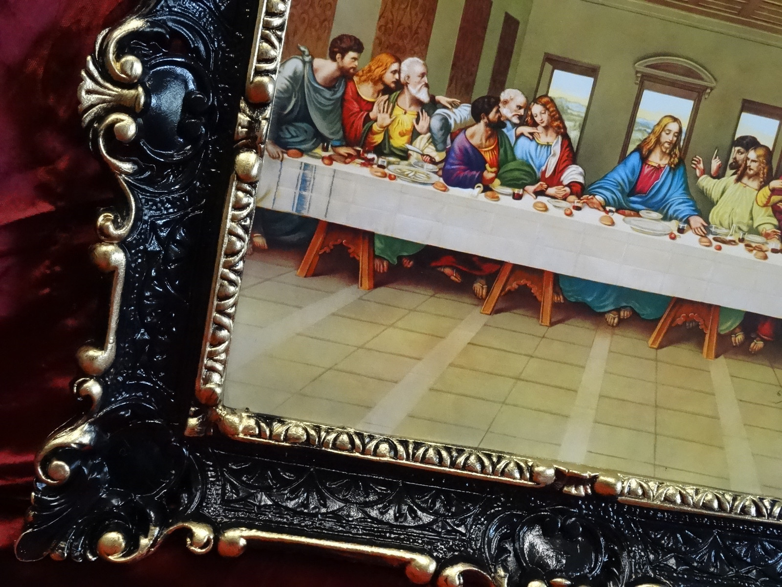 Tableau Religieux Baroque Jésus Marie : Icône Reproduction Avec Cadre 56x46cm