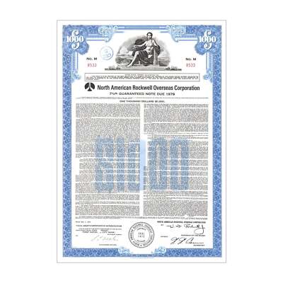 North American Rockwell Overseas Corp. Bond // $1,000 // Blue // 1970s