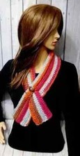 crochet womans handmade keyhole scarf button cowl fall stripes new