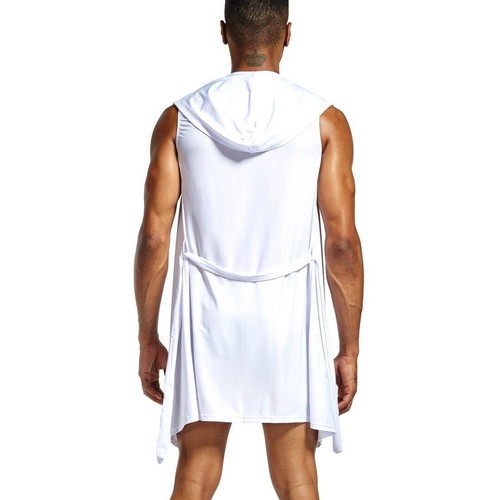 Mens S-4XL Sexy Robe Hooded Cool Sleeveless Sleepwear Silk Pajamas Bathrobe - Picture 10 of 15