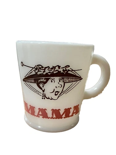 Vintage Milk Glass Mug Hazel  Atlas Mid Century “Mama” Graphic 