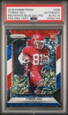 Tyreek Hill RC 2016 Prizm Auto #296 Red White Blue Disco Prizm PSA 10 Gem Auto