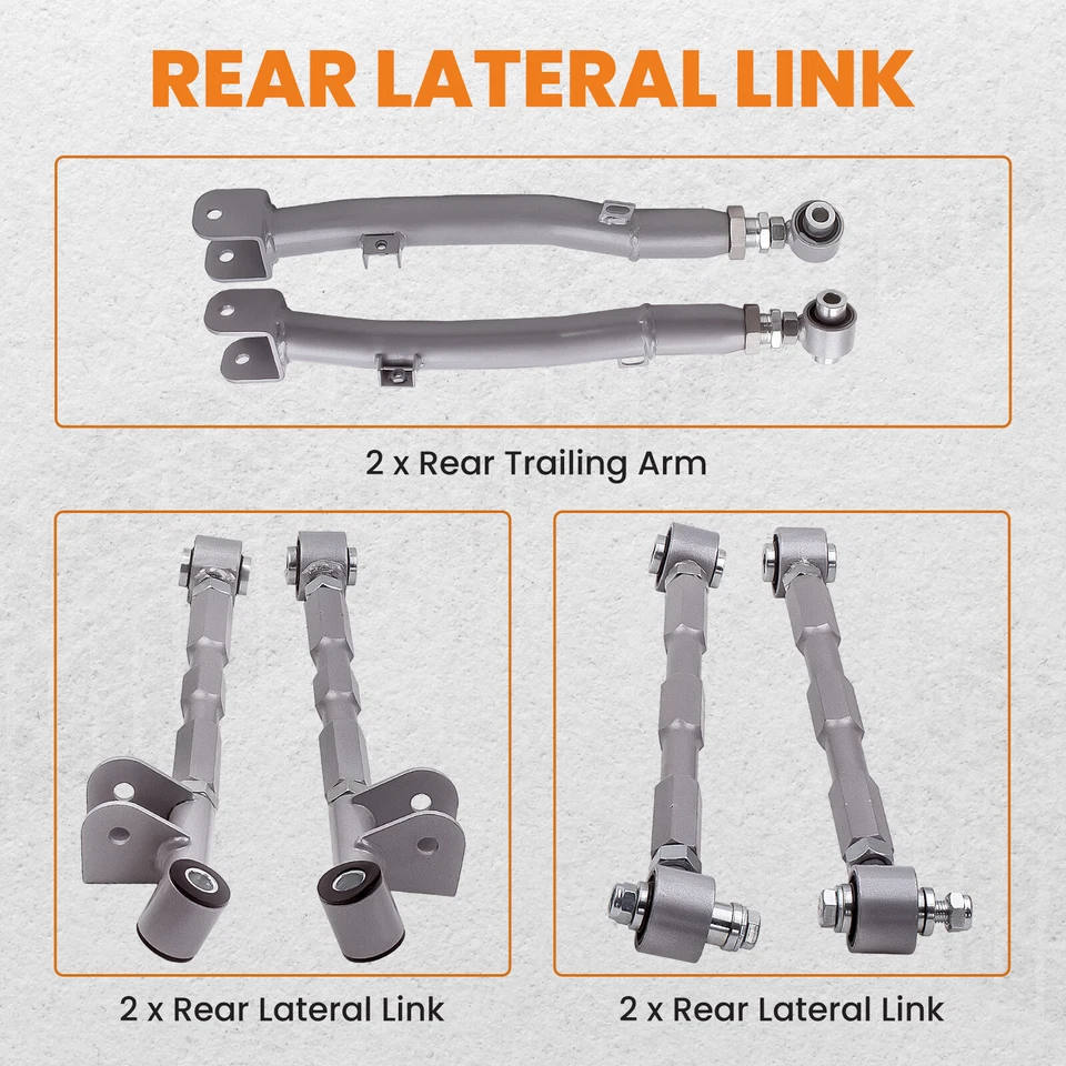 6 Pieces Rear Lateral Link + Trailing Arms for Subaru Impreza WRX STi GC8 GDA - Image 3 of 4