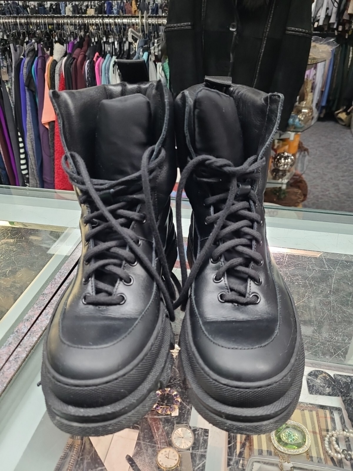 GANNI HIKING MIX COMBAT BOOTS WOMEN SHOES Size 38 Gem