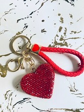 Rhinestones red puffy Heart Keychain friendship Gifs Bag purse charm heart